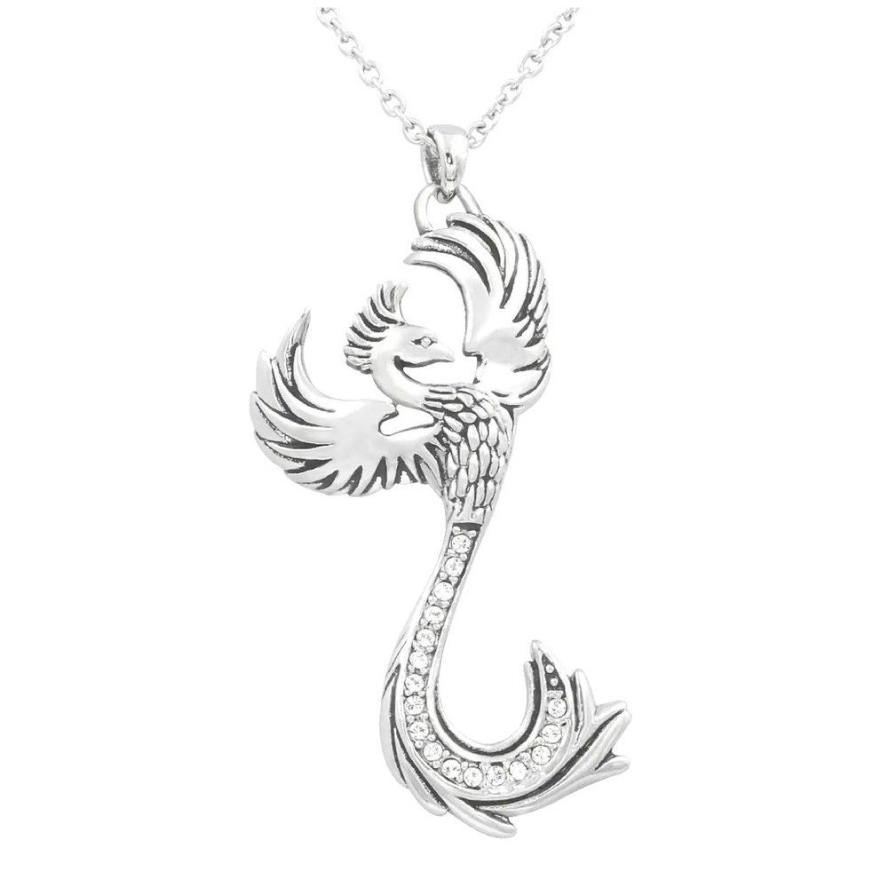 Phoenix Necklace with 17 Swarovski Crystal -  Phoenix Rising 316L Surgical Stain
